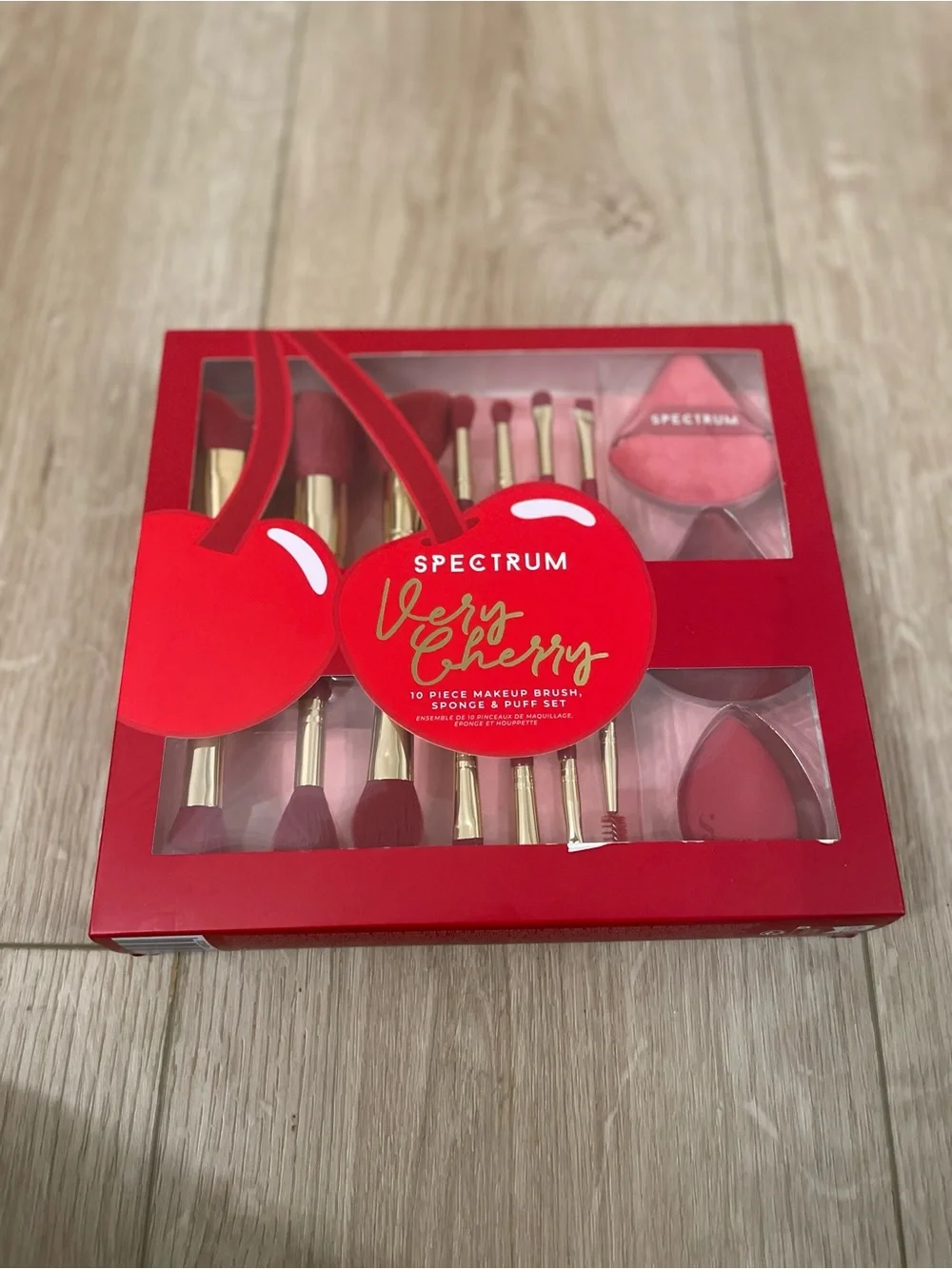 Spectrum Very Cherry Red 10-Piece Makeup Brush, Sponge & Puff Set